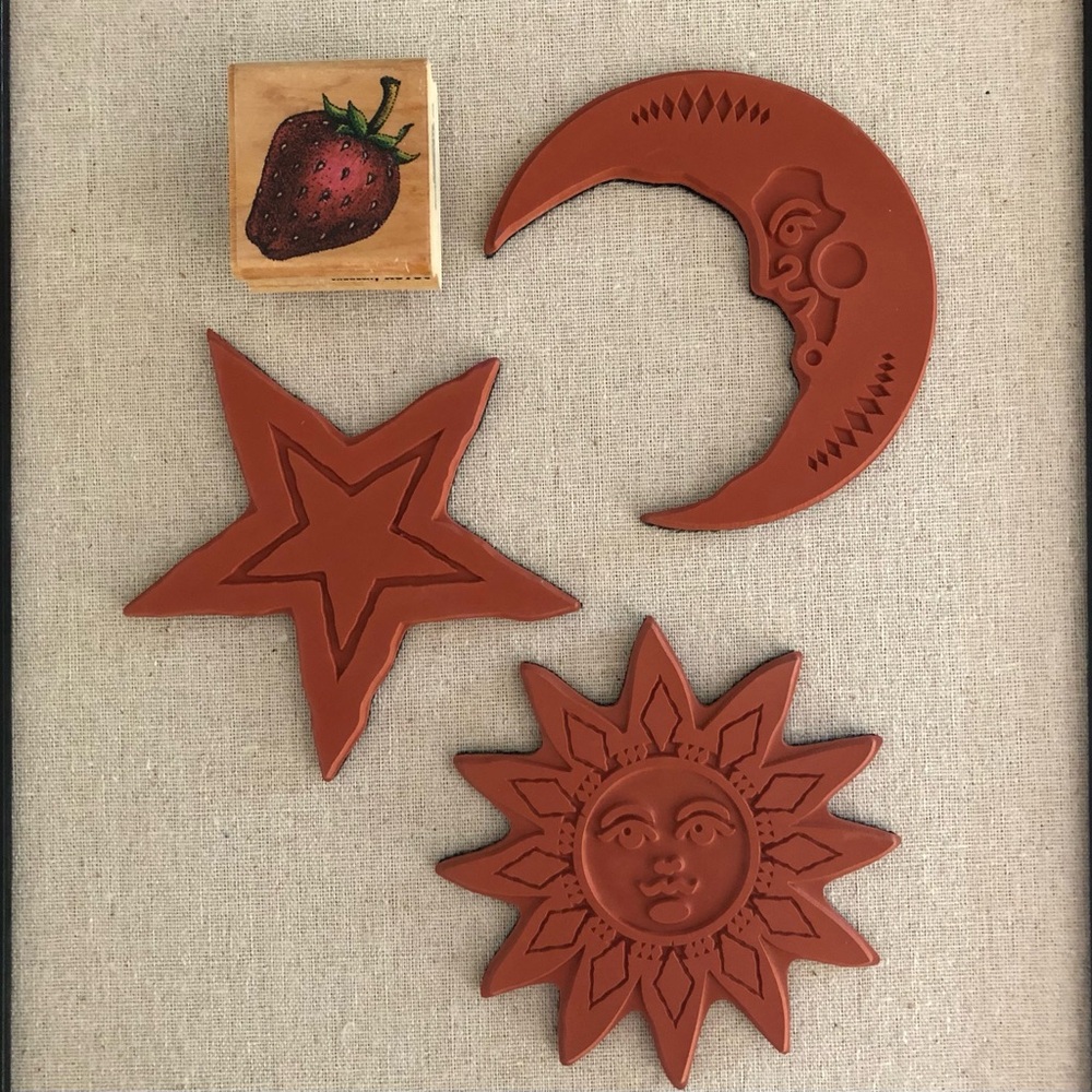 Vintage Sun Moon Star and Strawberry Unmounted Rubber Stamps Craft DIY Celestial